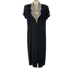 Vintage Impulsive Elegant Black Maxi Dress with Striped Collar